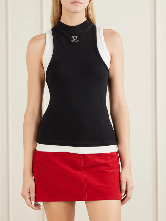 Versace Logo-embroidered Cotton-blend Jersey Tank