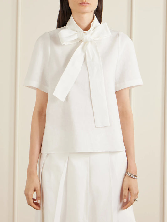 Bow-detailed Linen Blouse