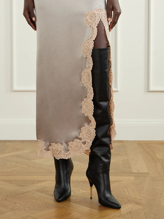 Valentino Garavani Deboot 105 Paneled Leather Over-the-knee Boots