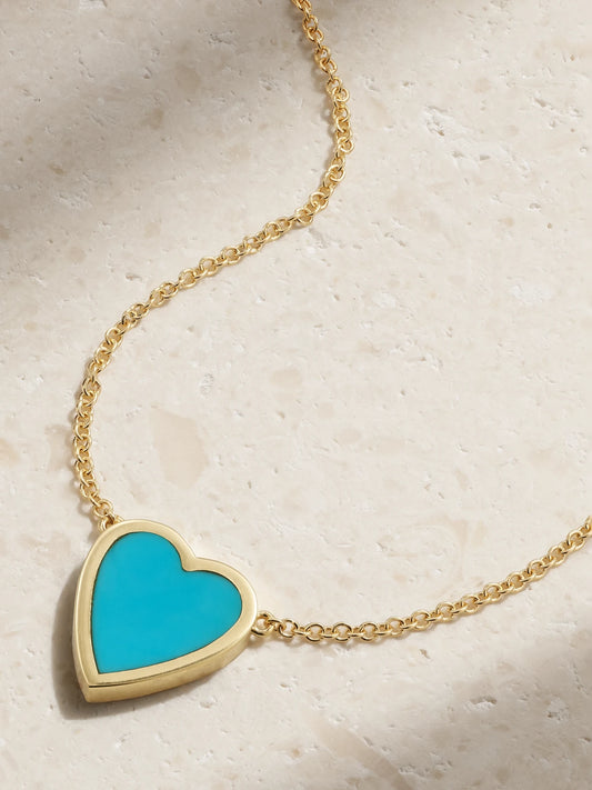 Mini Heart 18-karat Gold Turquoise Necklace