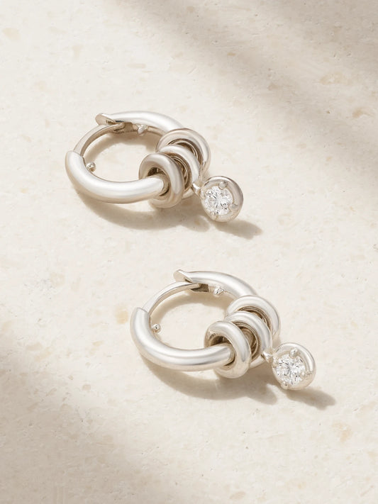 Zahra Sterling Silver Diamond Hoop Earrings