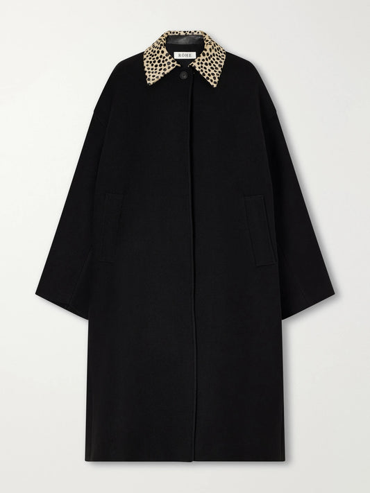 RÓHE Cheetah Calf Hair-trimmed Virgin Wool Twill Coat