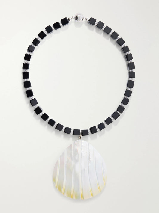 Oro Rhodium-plated, Shell And Onyx Necklace