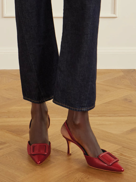 Mayslibi 70 Lizard-effect Leather Slingback Pumps