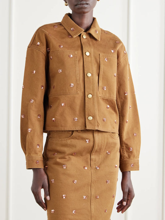 Ulla Johnson The Bobbi Cropped Sequin-embellished Denim Jacket