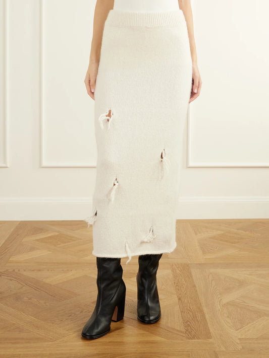Lauren Manoogian Ravel Distressed Wool-blend Midi Skirt