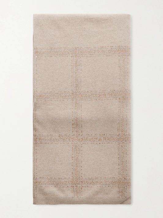Sequined Checked Wool, Cashmere And Silk-blend Scarf