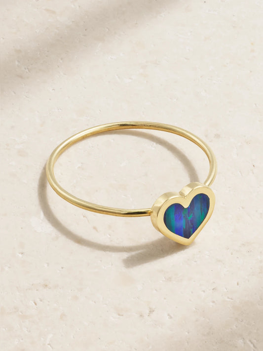 Extra Small Heart 18-karat Gold Opal Ring