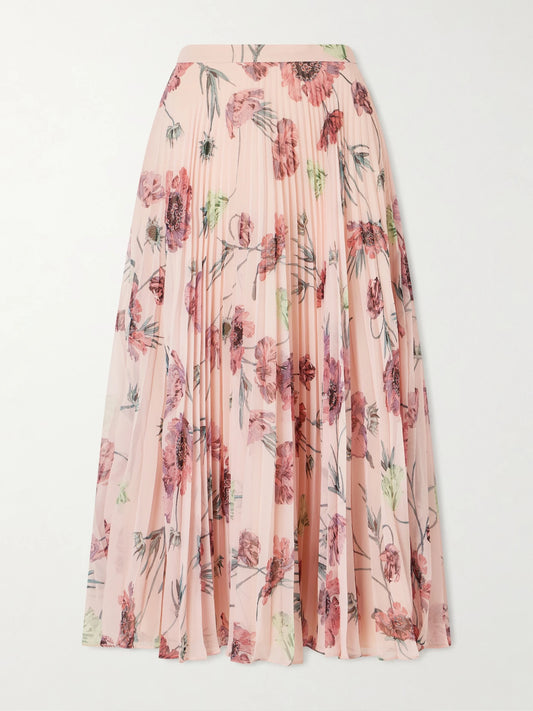 Floral-print Plissé-voile Midi Skirt