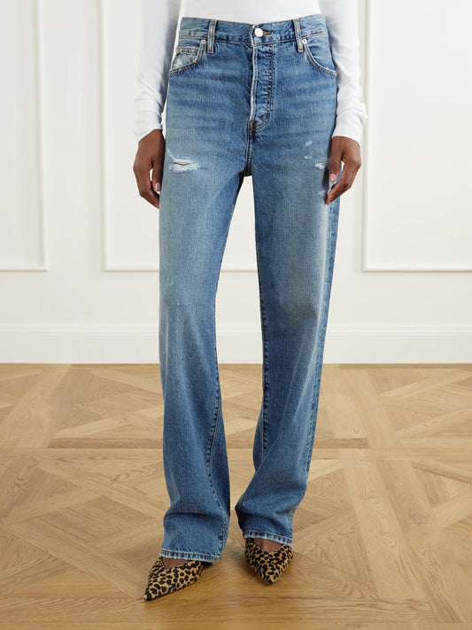 ÉTERNE Saint Boyfriend Distressed Mid-rise Straight-leg Jeans