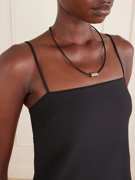 Déhanche Hollyhock Beaded Gold And Silver-toned Leather Necklace
