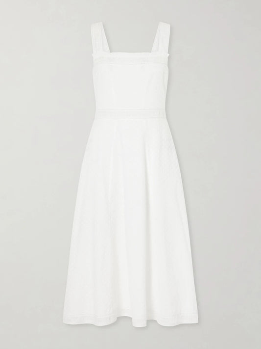 Artemis Pleated Embroidered Cotton-bouclé Dress