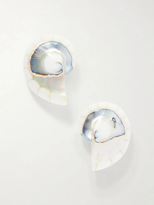 Nautilus Rhodium-plated, Shell And Resin Earrings