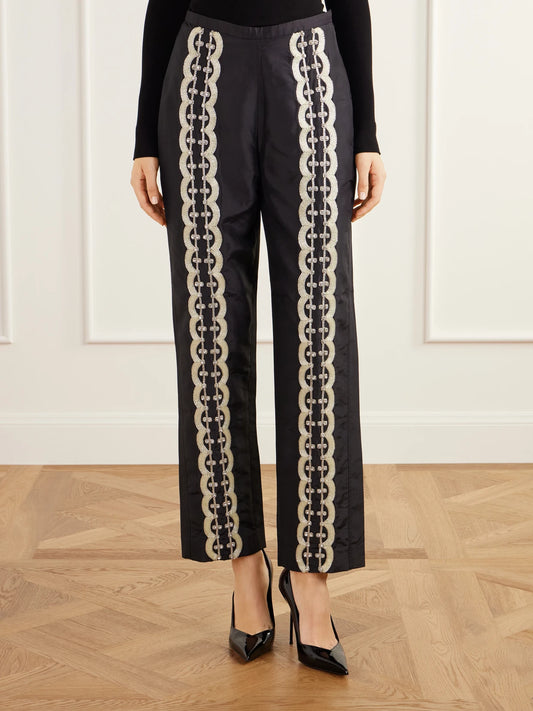KALLMEYER Nadja Embellished Silk Satin Straight-leg Pants
