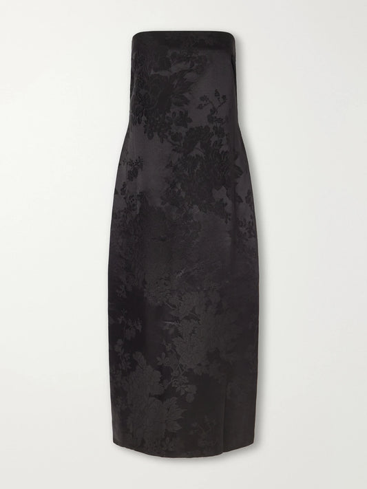 ST. AGNI Strapless Floral-jacquard Wool And Silk-blend Midi Dress