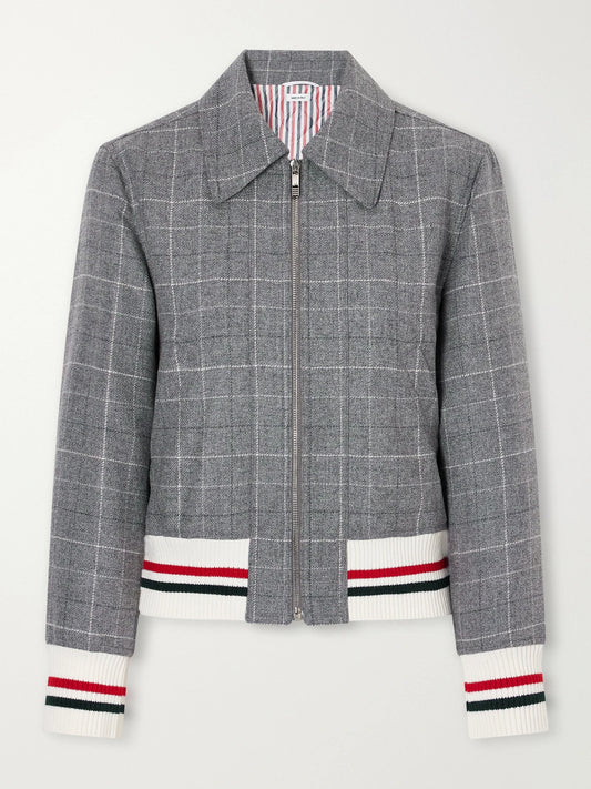 Thom Browne Cropped Padded Rib-trimmed Checked Wool-tweed Jacket