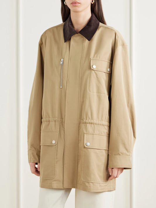 FRAME The Safari Drawstring Corduroy-trimmed Cotton-twill Jacket