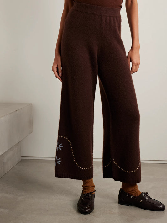 Intarsia-knit Cashmere Wide-leg Pants
