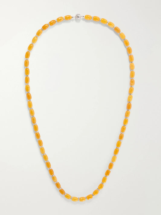 Donna Rhodium-pleated, Rhodochrosite And Crystal Beaded Necklace