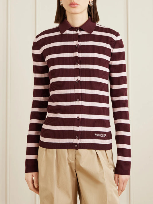 Striped Ribbed Cotton Polo Shirt