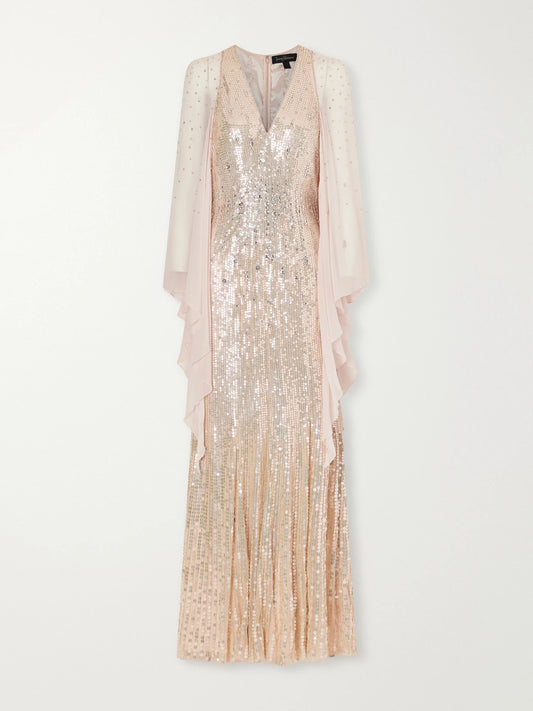 Jenny Packham Lyrical Sequin-embellished Chiffon Gown