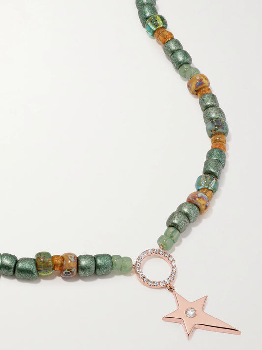 Diane Kordas 14-karat Rose Gold, Bead And Diamond Necklace
