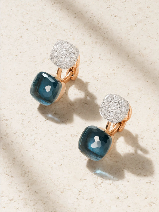 Nudo 18-karat Rose And White Gold, Topaz And Diamond Earrings