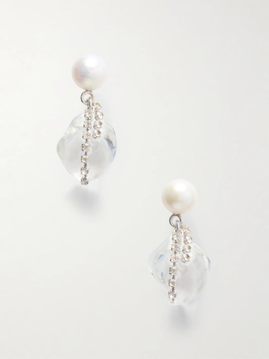 Crystal And Pearl-embellished Resin Drop Earrings