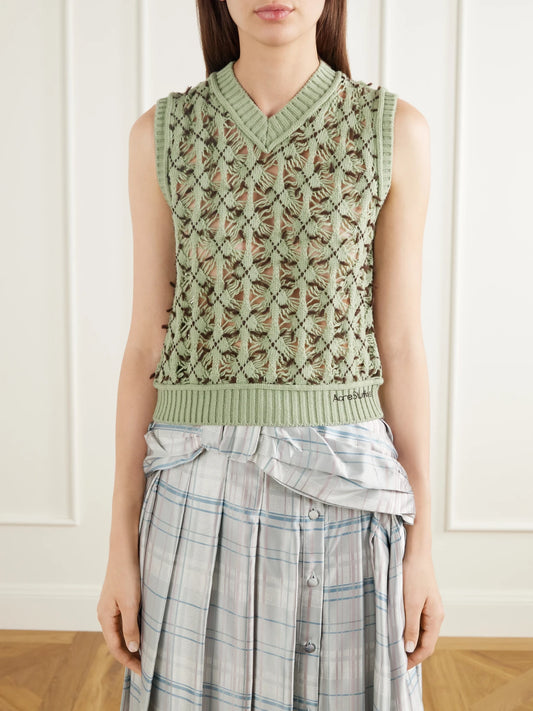 Acne Studios Laddered-argyle Open-knit Wool-blend Vest