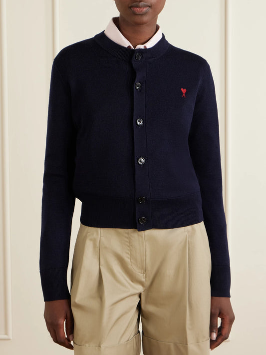 AMI PARIS Embroidered Wool Cardigan