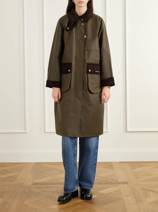 Barbour Kirklees Corduroy-trimmed Waxed Cotton Jacket