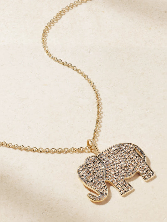 Large Elephant 14-karat Gold Diamond Necklace