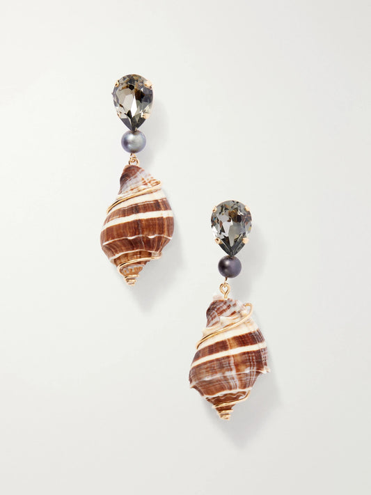 Alon Gold-tone Crystal-embellished Seashell Earrings
