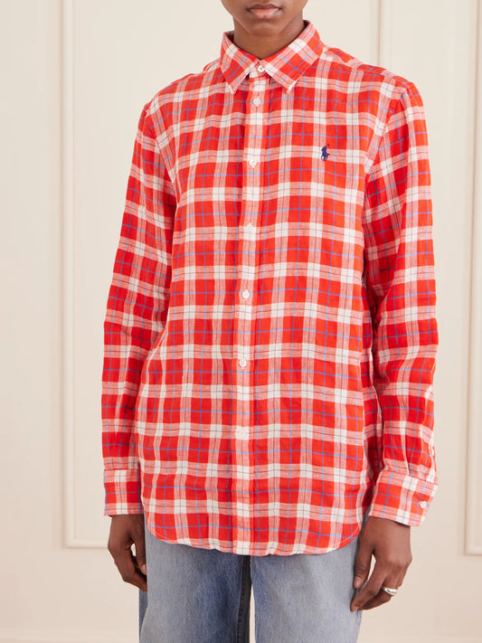 Logo-embroidered Checked Linen Shirt