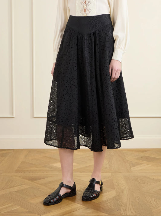 Djuna Broderie Anglaise Silk Midi Skirt
