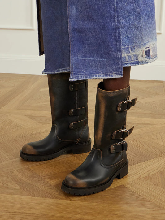 Golden Goose Kurt Distressed Leather Knee Boots