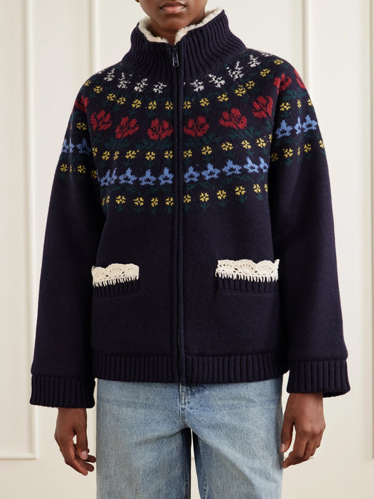 Sea Preston Crochet-knit Trimmed Merino Wool-blend Jacket