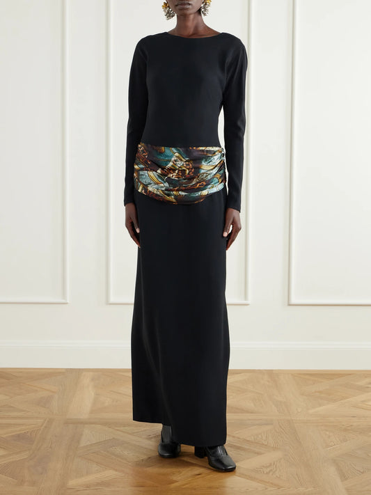 Dries Van Noten Belted Crepe-satin Maxi Dress