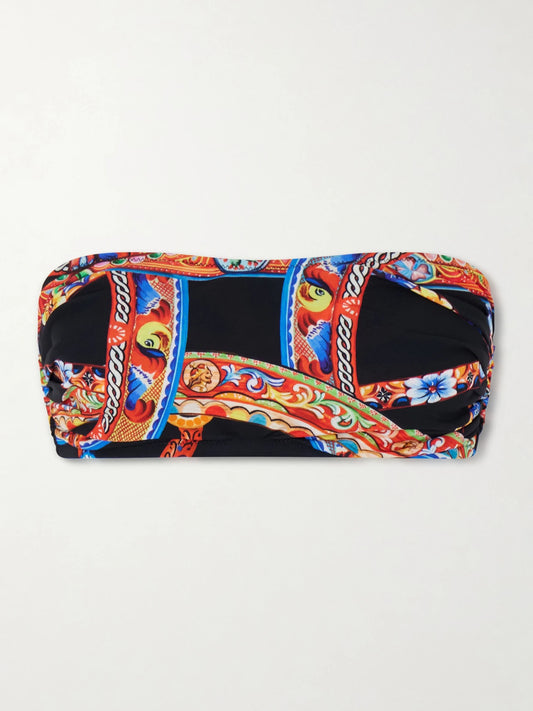 Carretto Printed Organza Bandeau Top