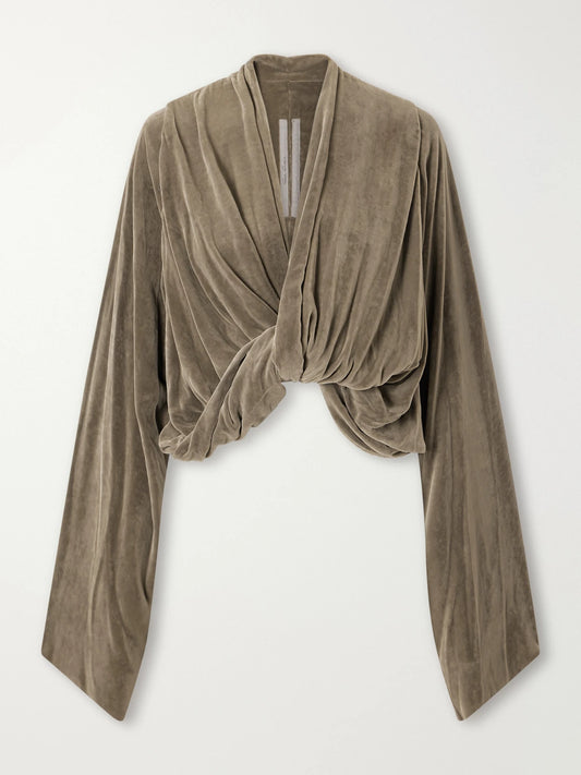 Rick Owens Twist Draped Velvet Crop Blouse
