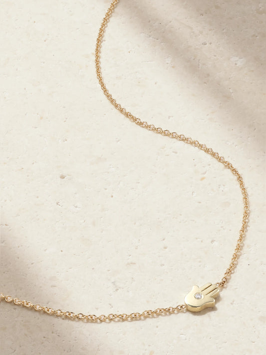 Mini Hamsa 18-karat Gold Diamond Necklace