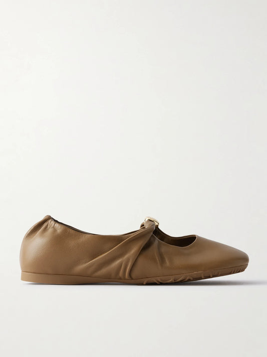 Pebble Embellished Leather Ballet Flats