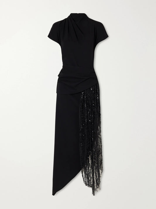STAUD Effie Bead-embellished Crepe Midi Dress