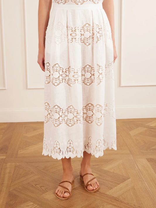 Carissa Embroidered Cotton And Linen-blend Midi Skirt