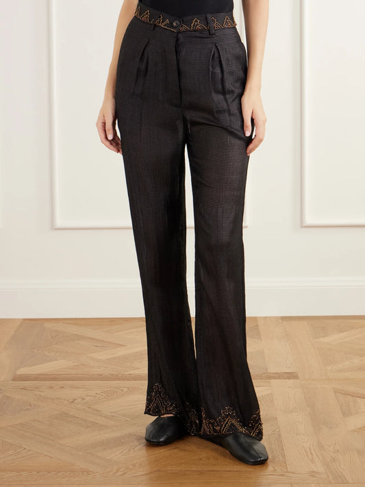 Kartik Research Pleated Emroidered Silk-ripstop Straight-leg Pants