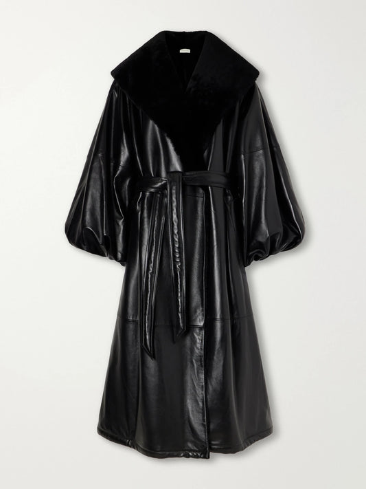 Magda Butrym Belted Plush-trimmed Leather Coat