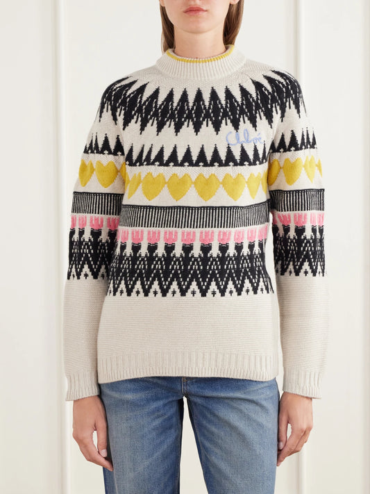 Chloé Logo-embroidery Fair Isle Wool Sweater