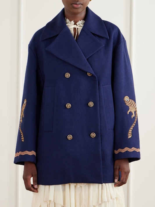 ALIX OF BOHEMIA Rivoli Bead-embellished Embroidered Double-breasted Wool-twill Coat