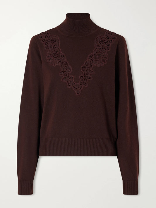 Zimmermann Valiant Lace-trimmed Wool Turtleneck Sweater