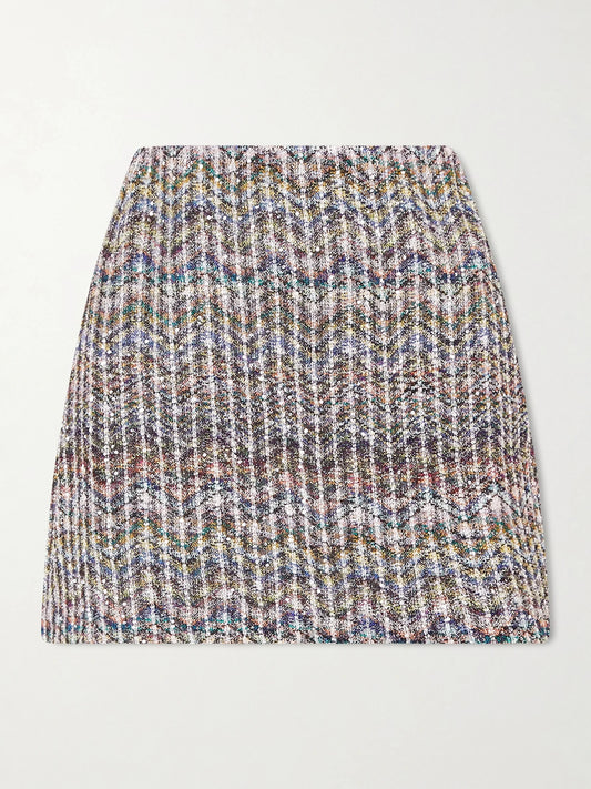 Striped Metallic Crochet-knit Mini Skirt
